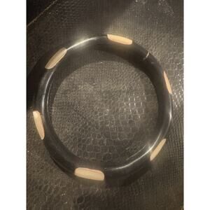 Thick Chunky Vintage Black Coral Branch Inlay Mother Pearl MOP Bracelet Bangle